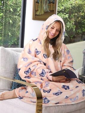 Solaris Butterfly Wearable Blanket Hoodie, Warm  Soft Cozy Sherpa Sweatshirt bew
